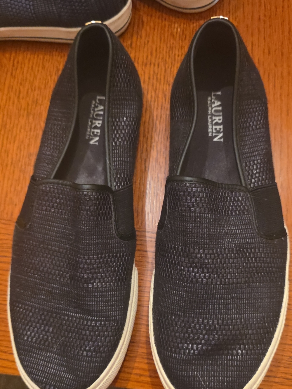 Ralph Lauren Black Woven Slip-On Loafers